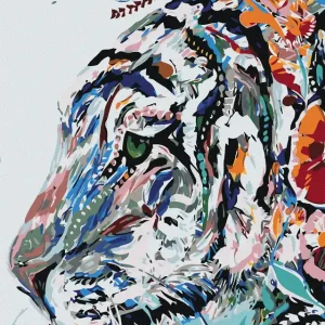 Diamond painting - WEIßER TIGER MIT BLÜTEN Mengenrabatt