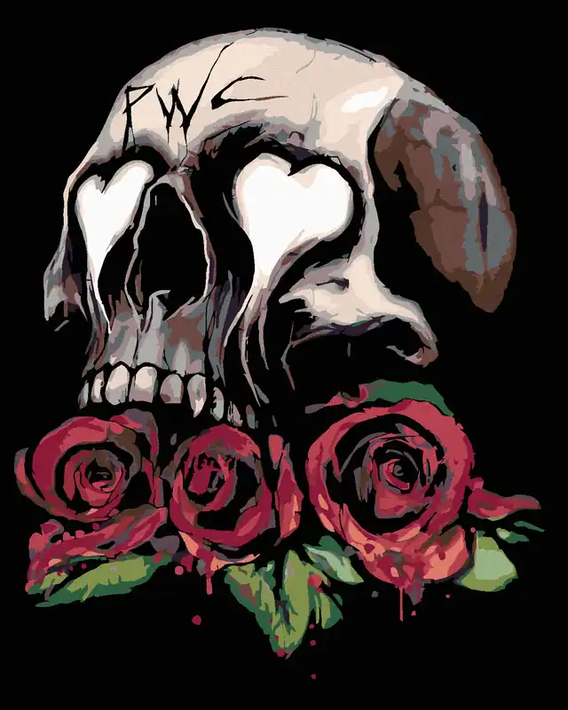 Diamond painting – TOTENKOPF UND DREI ROTE ROSEN Garantierte Lieferung