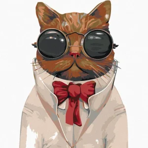 Diamond painting - KATER MIT BRILLE UND ROTER SCHLEIFE Letzte Chance