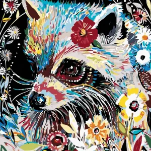 Nur Heute Diamond painting - WASCHBÄR MIT BLÜTEN