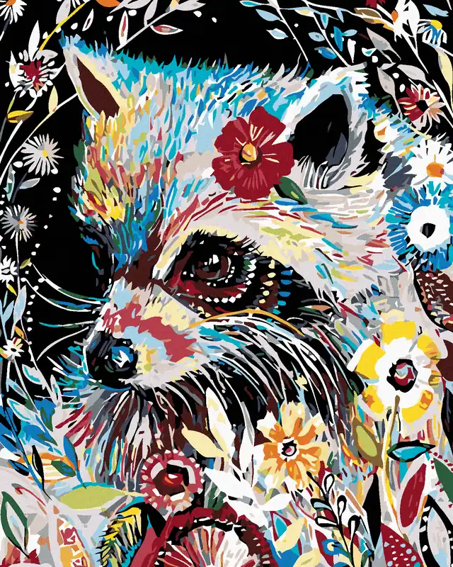 Nur Heute Diamond painting – WASCHBÄR MIT BLÜTEN