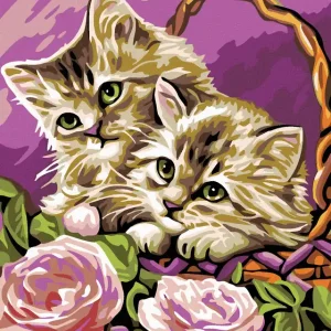 Diamond painting - KÄTZCHEN IM KÖRBCHEN UND ROSA ROSEN Sonderangebot