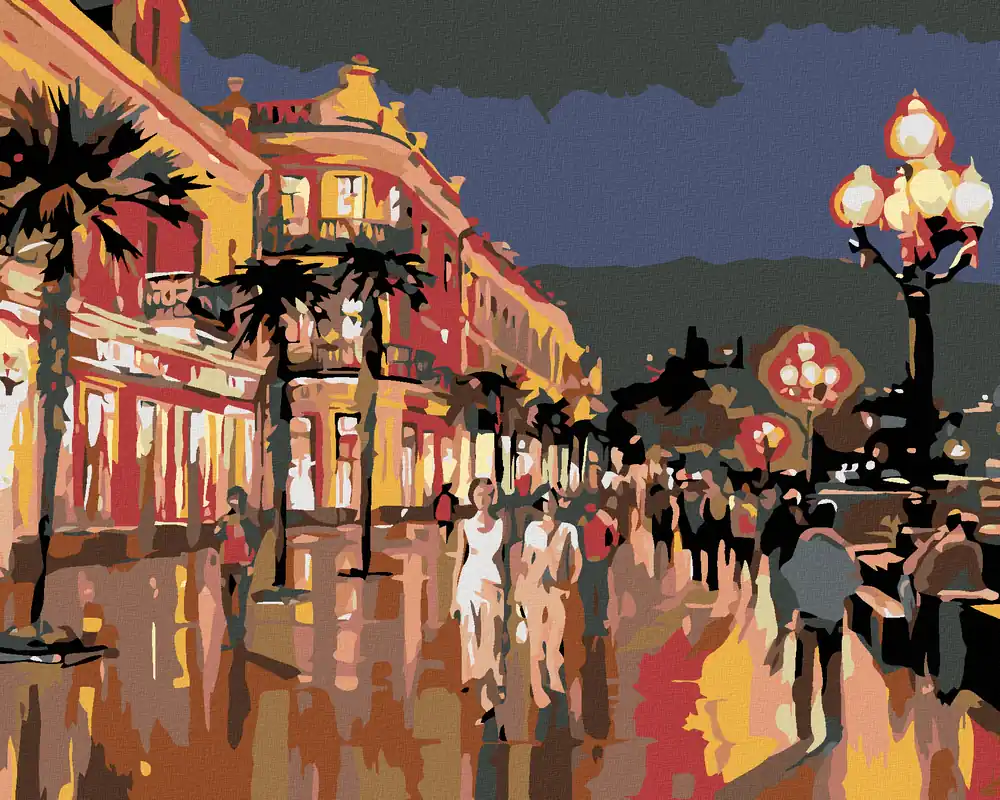 Rabatt Diamond painting – ABENDSPAZIERGANG DURCH DIE STADT UNTER DEN PALMEN
