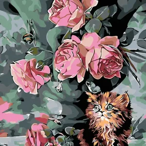 Diamond painting - KLEINES KÄTZCHEN IN BLÜTEN Premium