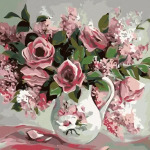 Sale Diamond painting - ROSEN UND FLIEDER IN GEMALTER VASE