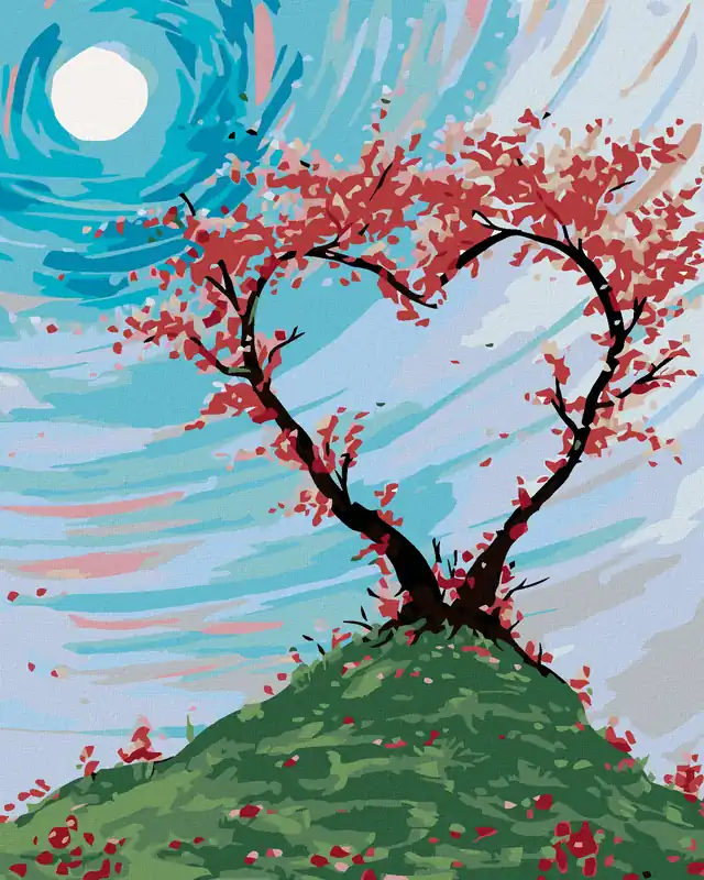 Diamond painting – STRAUCH AUF DEM HÜGEL MIT HERZFORM Top-Preis