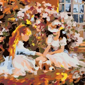 Schnäppchen Diamond painting - MÄDCHEN IM GARTEN UND HÜNDCHEN