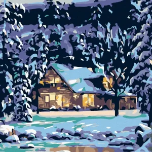 Online Kaufen Diamond painting - VERSCHNEITE BLOCKHÜTTE IM WALD