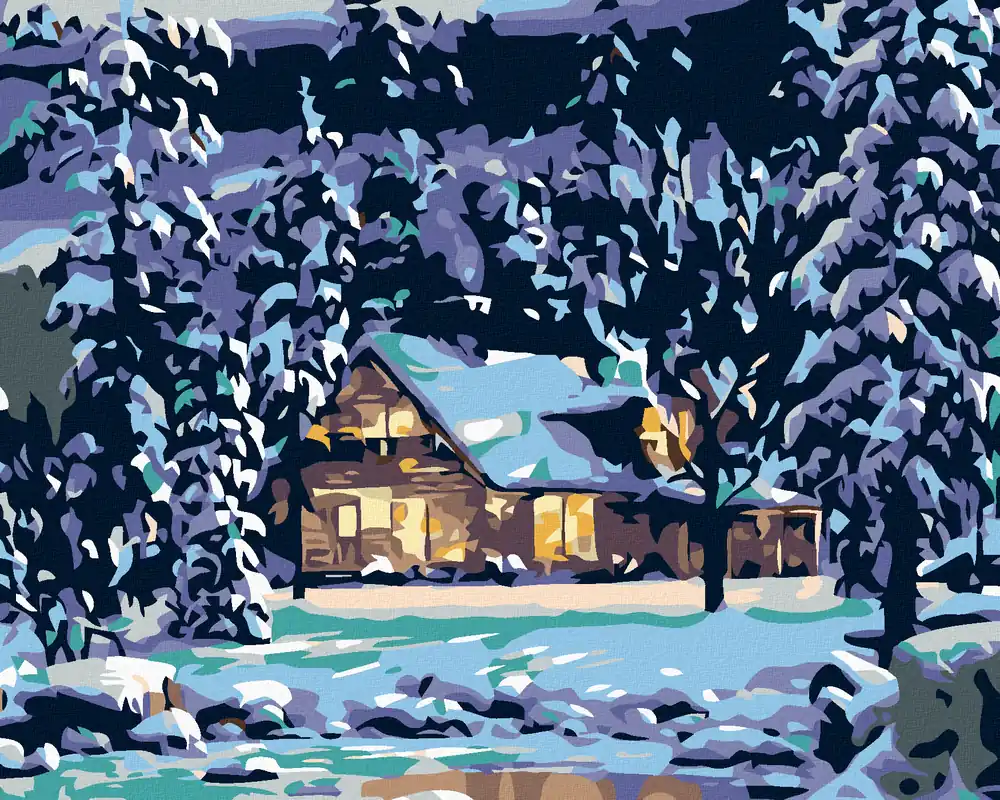 Online Kaufen Diamond painting – VERSCHNEITE BLOCKHÜTTE IM WALD