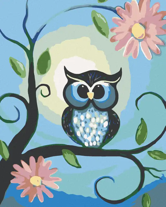 Markenware Diamond painting – BLAUE EULE UND BLUMEN