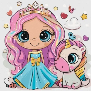 Sonderaktion Diamond painting - PRINZESSIN UND REGENBOGENEINHORN
