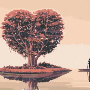 Markenware Diamond painting - HERZFÖRMIGER BAUM AUF EINER INSEL