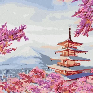 Jetzt Zugreifen Diamond painting - JAPANISCHER TEMPEL UND ROSA BLUMEN