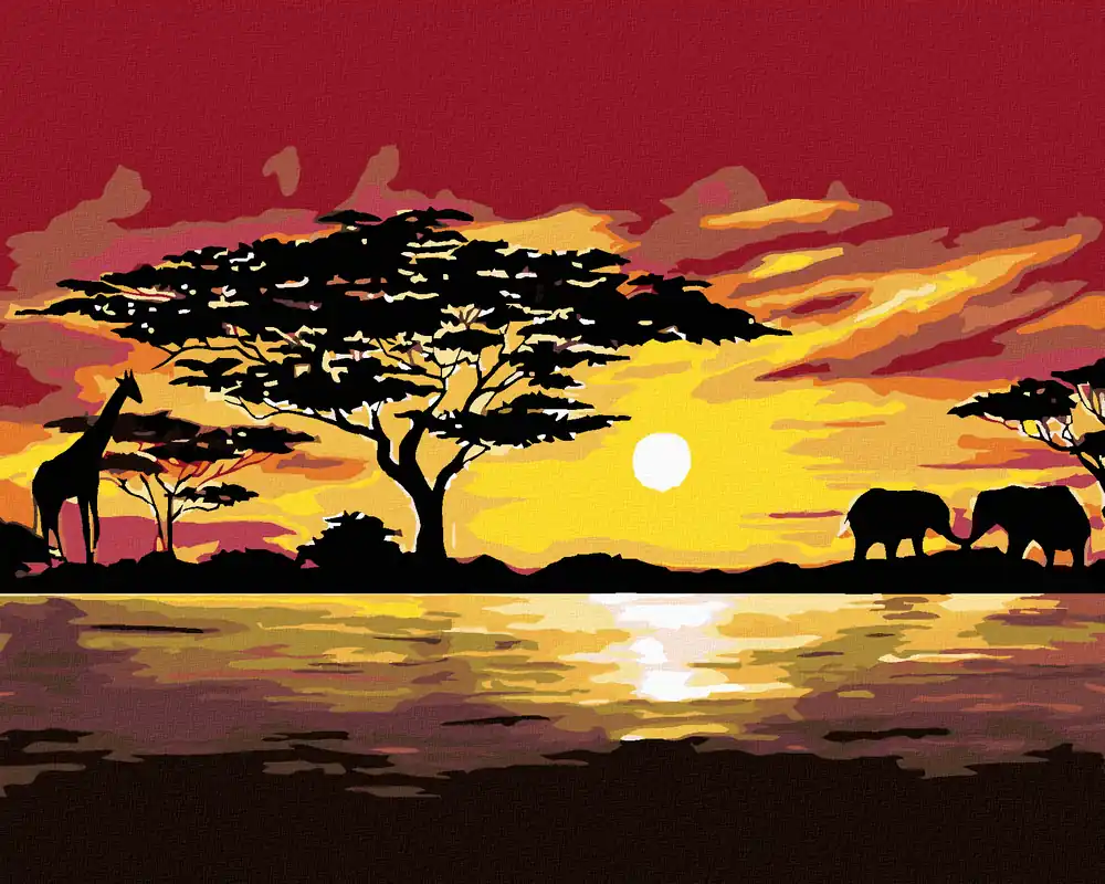 Exklusiv Diamond painting – AFRIKA GIRAFFE UND ELEFANTEN
