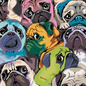 Diamond painting - FARBIGE MÖPSE Weltweiter Versand