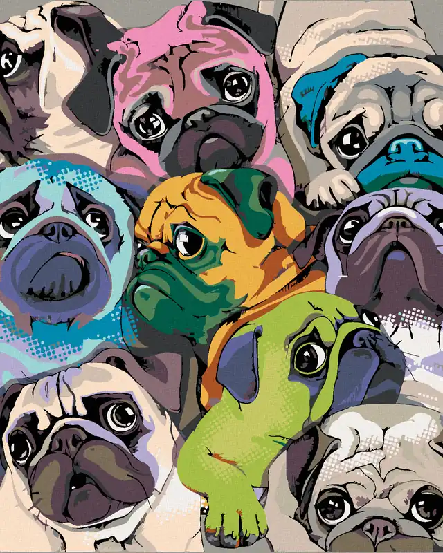 Diamond painting – FARBIGE MÖPSE Weltweiter Versand