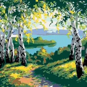 Preis Gesenkt Diamond painting - HERBSTLICHE WALDLANDSCHAFT MIT BIRKEN UND FLUSS