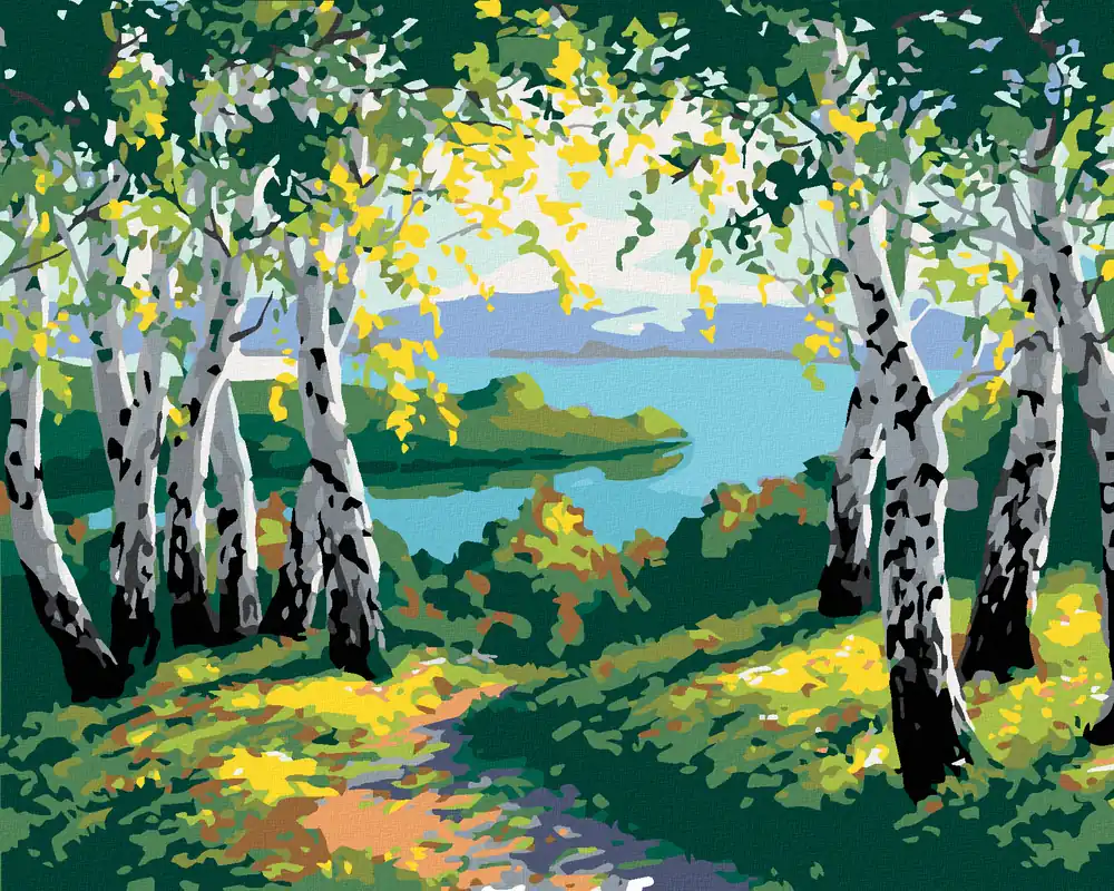 Preis Gesenkt Diamond painting – HERBSTLICHE WALDLANDSCHAFT MIT BIRKEN UND FLUSS