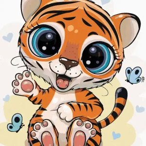 Nur Heute Diamond painting - KLEINER TIGER MIT SCHMETTERLINGEN