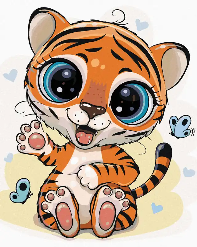 Nur Heute Diamond painting – KLEINER TIGER MIT SCHMETTERLINGEN