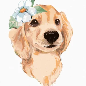 Diamond painting - SÜSSER HUND UND WEISSE BLUME Jetzt Kaufen