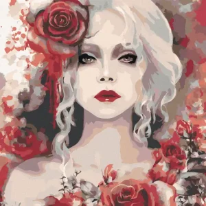 Diamond painting - FRAU MIT ROTEN ROSEN Sale