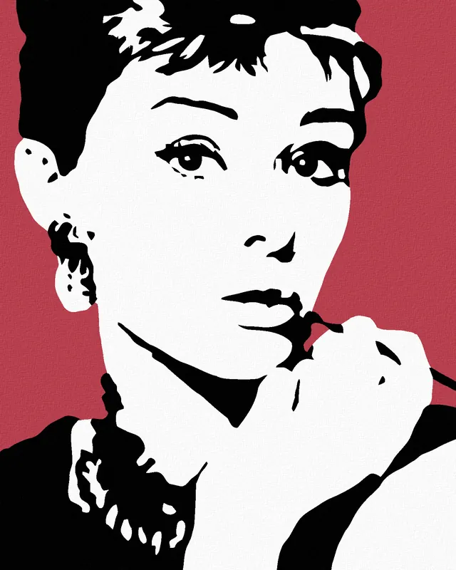 Online Kaufen Diamond painting – AUDREY HEPBURN MIT ROTEM HINTEGRUND