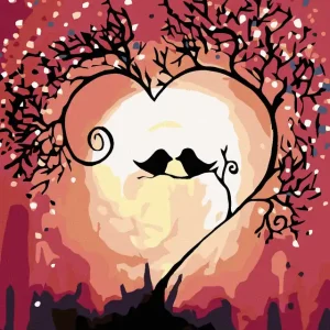 Diamond painting - VÖGEL IM BAUMHERZEN Kostenloser Rückversand