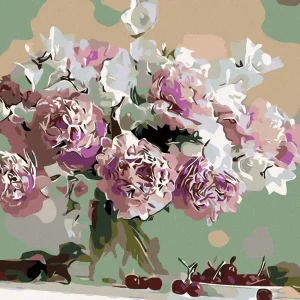 Neuheit Diamond painting - PFINGSTROSEN UND KIRSCHEN