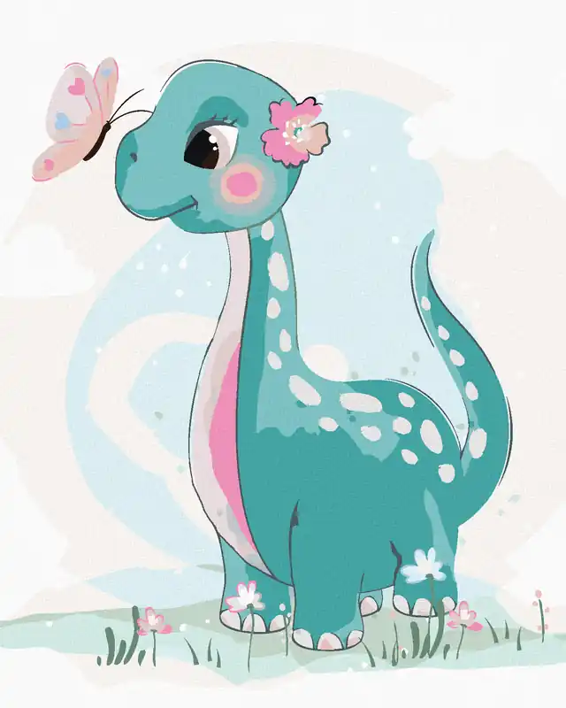 Kostenloser Rückversand Diamond painting – DINOSAURIER MIT SCHMETTERLING