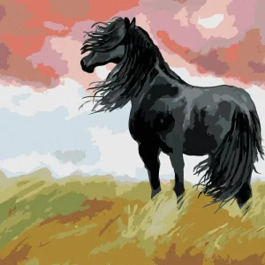 Diamond painting - SCHWARZES PFERD AUF EINER WIESE Günstig