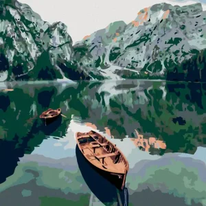 Geld-Zurück-Garantie Diamond painting - FLACHBOOT AUF DEM SEE IN DEN BERGEN