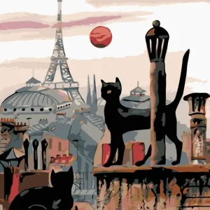 Must-Have Diamond painting - SCHWARZE KATZEN UND EIFFELTURM IN DER FERNE