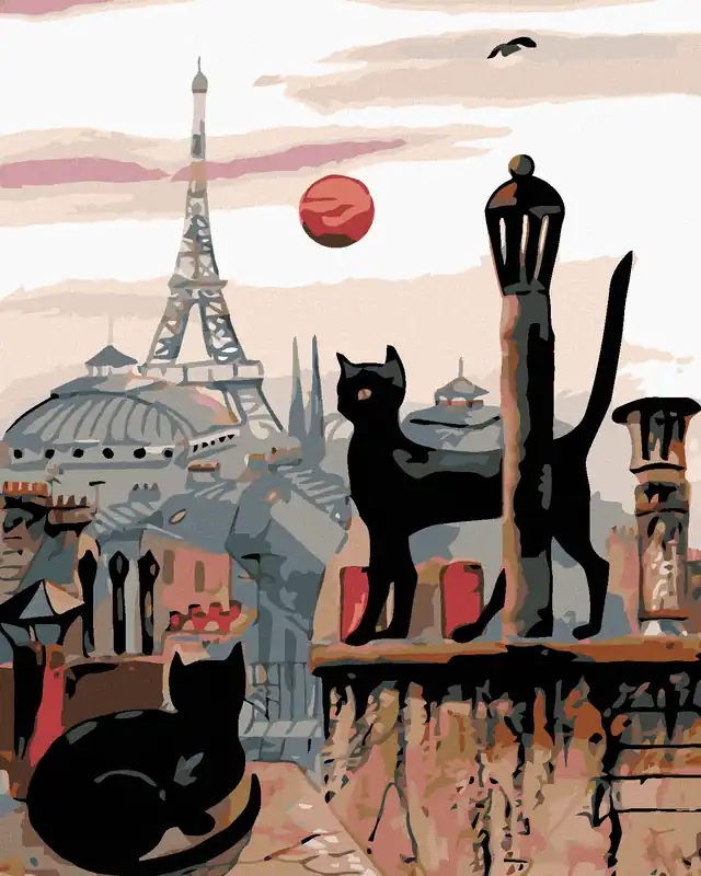 Must-Have Diamond painting – SCHWARZE KATZEN UND EIFFELTURM IN DER FERNE