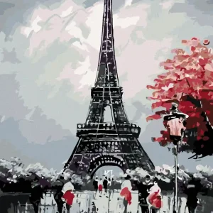 Diamond painting - EIFFELTURM MIT ROTEM BAUM Meistverkauft