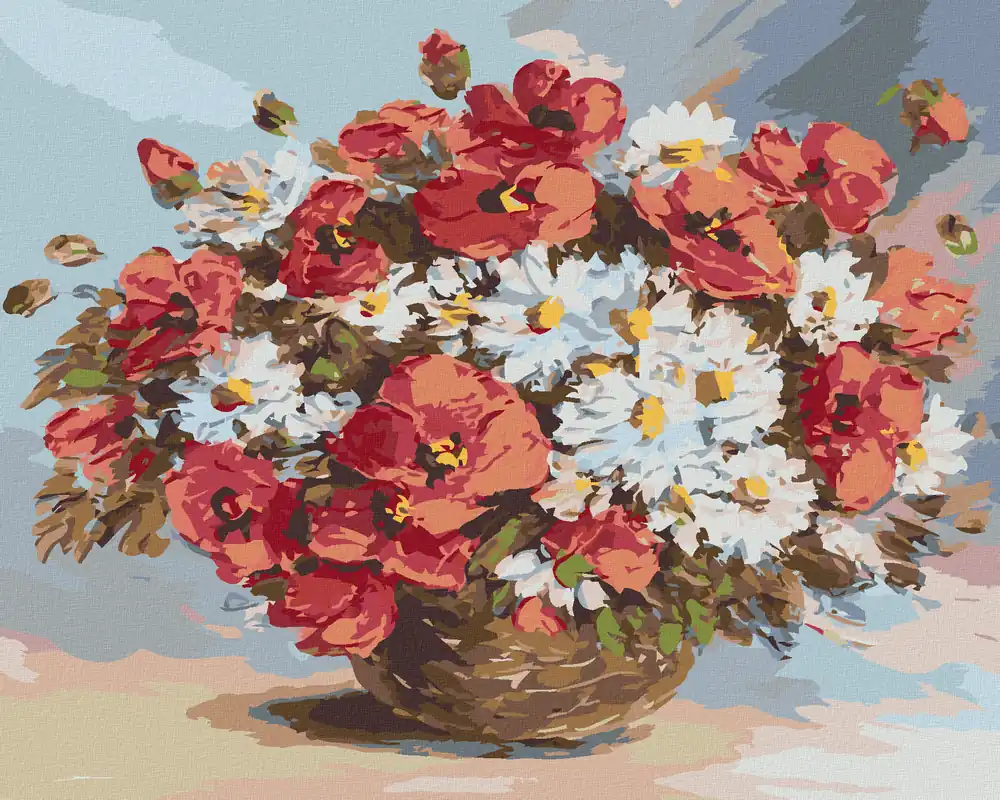 Diamond painting – MOHNBLUMEN UND GÄNSEBLÜMCHEN IN EINER VASE Direktkauf