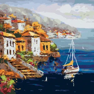 Diamond painting - BLICK AUF DEN HAFEN IN GRIECHENLAND Echt