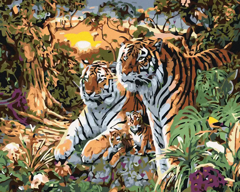 Kostenloser Rückversand Diamond painting – TIGER MIT JUNGEN