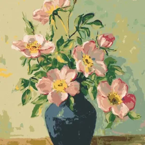 Diamond painting - ROSA BLUMEN IN EINER BLAUEN VASE Jetzt Kaufen