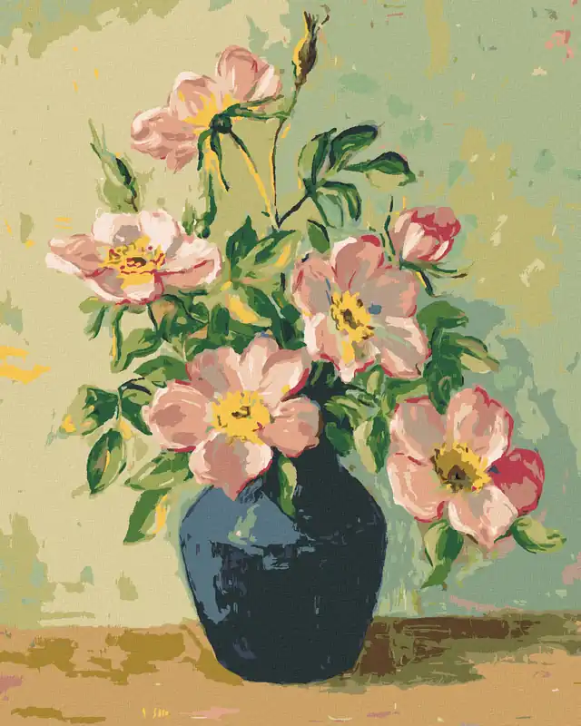 Diamond painting – ROSA BLUMEN IN EINER BLAUEN VASE Jetzt Kaufen