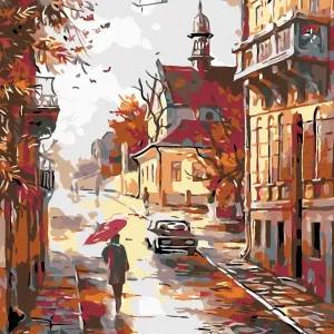 Diamond painting - HERBSTSTRAßE AM ENDE DER STADT Top-Qualität