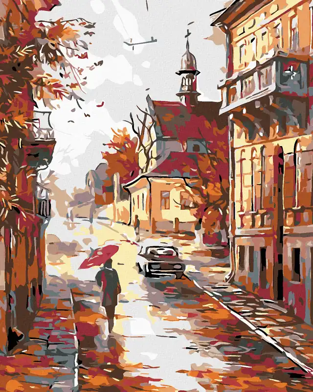 Diamond painting – HERBSTSTRAßE AM ENDE DER STADT Top-Qualität