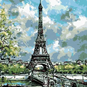 Billig Diamond painting - EIFFELTURM MIT FRÜHLINGSBÄUMEN