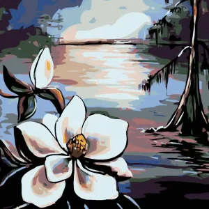Kostenloser Rückversand Diamond painting - WUNDERSCHÖNE BLUME UND ALTER BAUM AM SEE