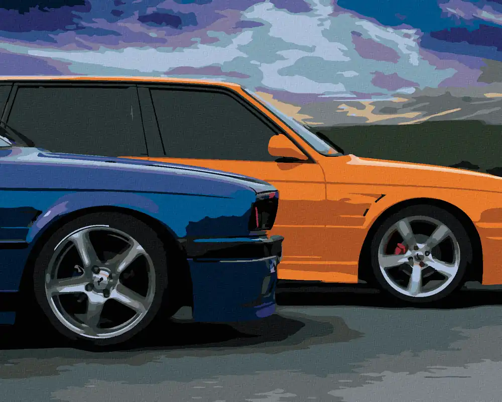 Diamond painting – ZWEI FARBIGE AUTOS Beliebt
