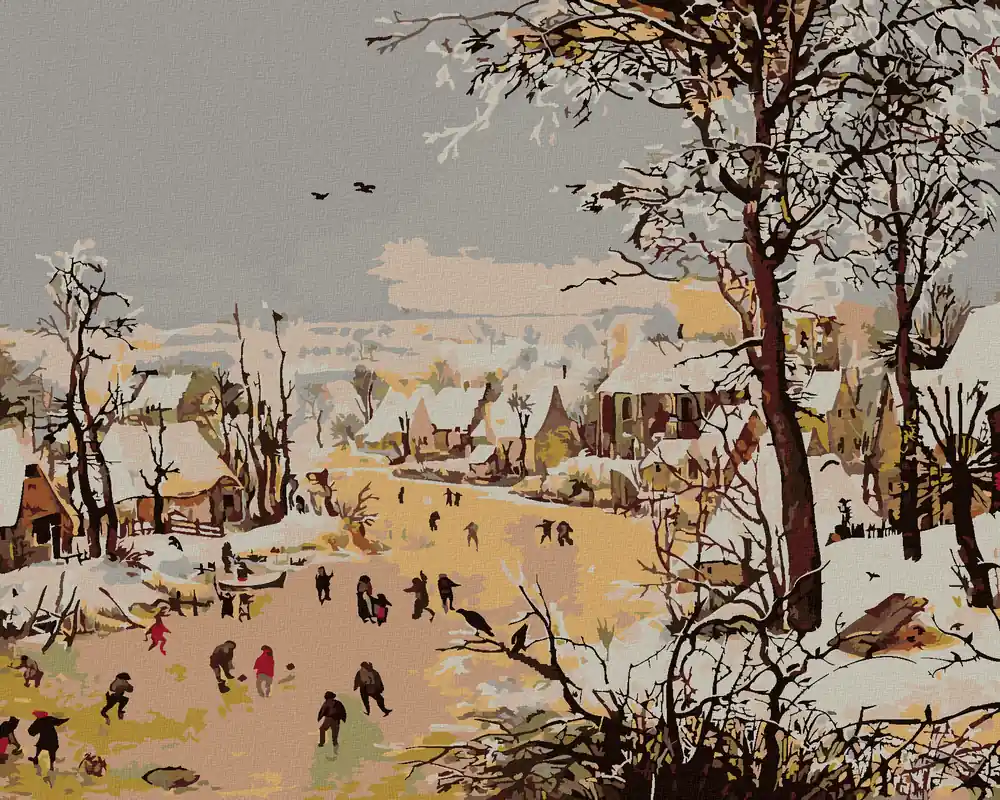 Handgefertigt Diamond painting – WINTERLANDSCHAFT MIT EISLÄUFERN UND VOGELFALLE (PIETER BRUEGEL)