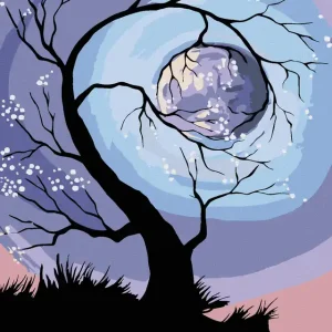 Diamond painting - BAUM IN DER MACHT DES VOLLMONDS Versand Am Gleichen Tag