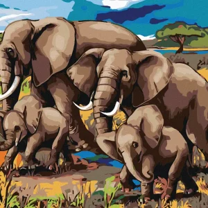 Billig Diamond painting - ELEFANTEN FAMILIE