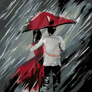 Billig Diamond painting - LIEBHABER UNTER DEM REGENSCHIRM UND STARKER REGEN