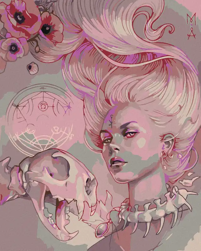 Ausverkauf Diamond painting – ROSA FRAU MIT SCHÄDEL